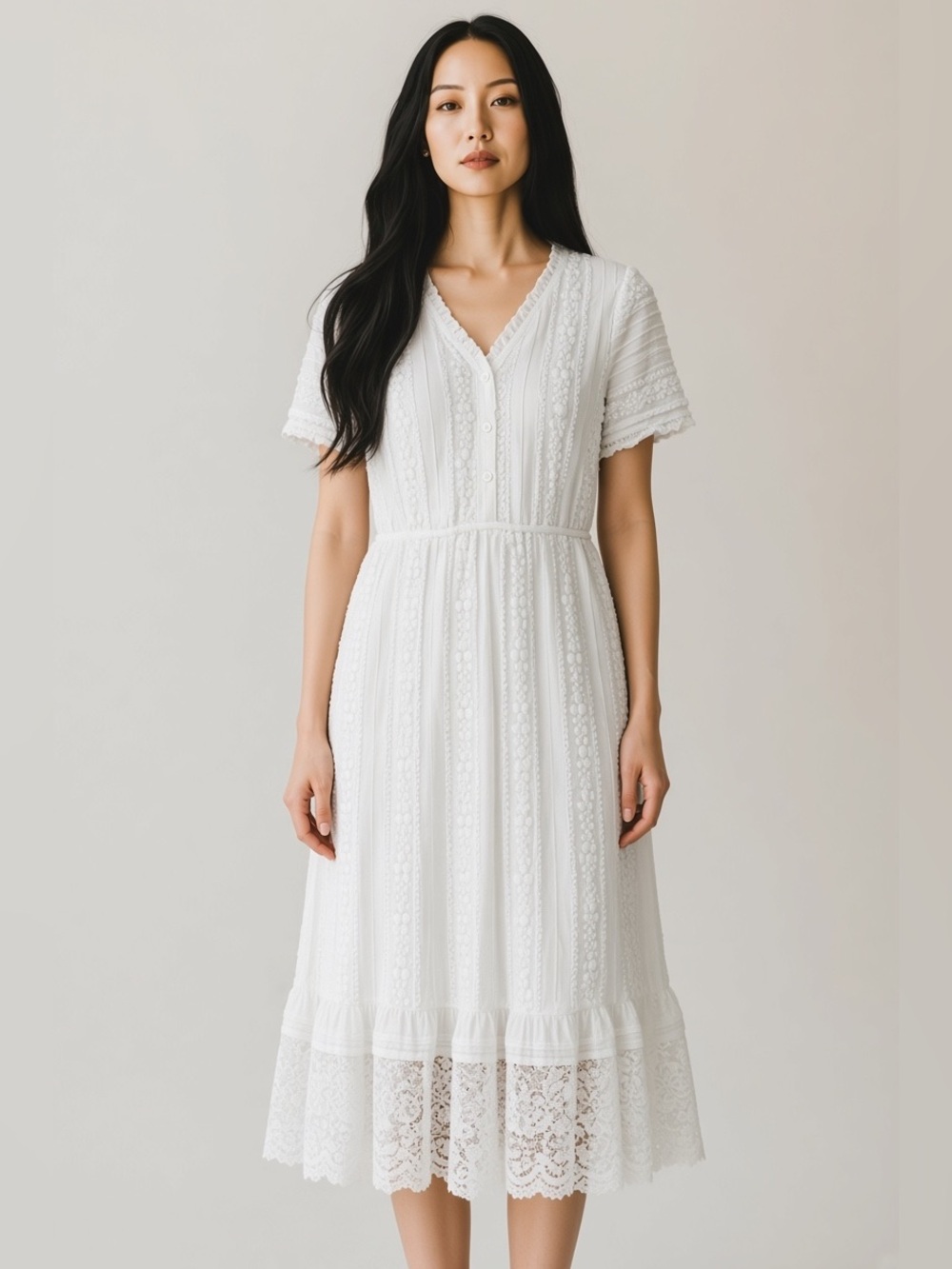 JessaKae White Lace Button Front Midi Dress Size XL